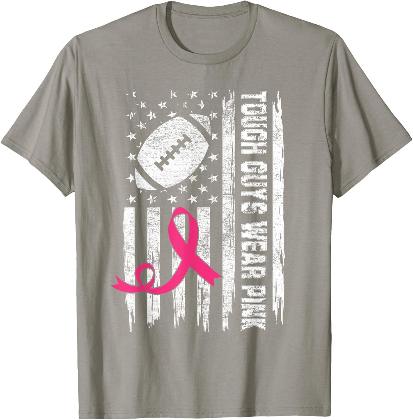 Tough Guys Wear Pink Breast Cancer Football American Flag Kids Men T-Shirt - T-Shirt | Sand