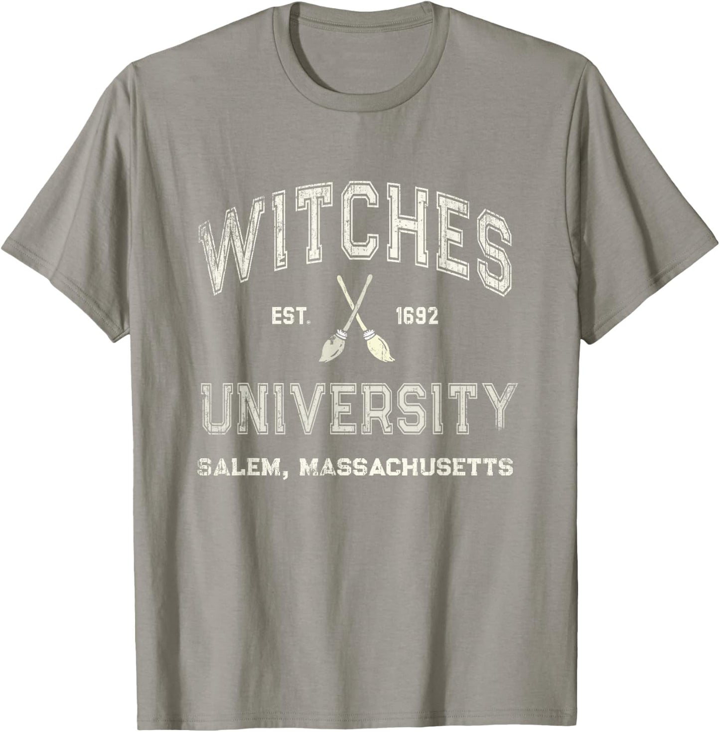 Funny WITCHES UNIVERSITY Salem Witch Broom Company 1692 T-Shirt - T-Shirt | Sand