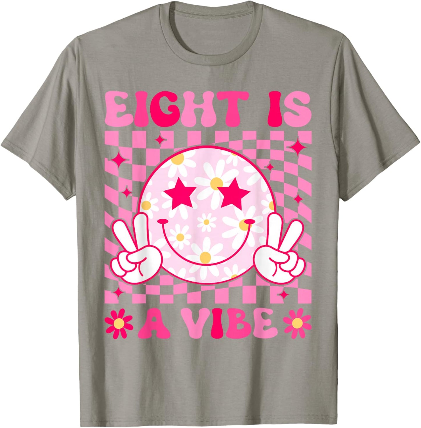 Eight is A Vibe Birthday Groovy 8 Year Old Girl 8th Birthday T-Shirt - T-Shirt | Sand