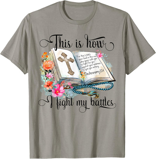 Jesus Is Calling This Is How I Fight My Battles Cross Floral Christian Women's 3X-Large Grey T-Shirt - T-Shirt | Sand
