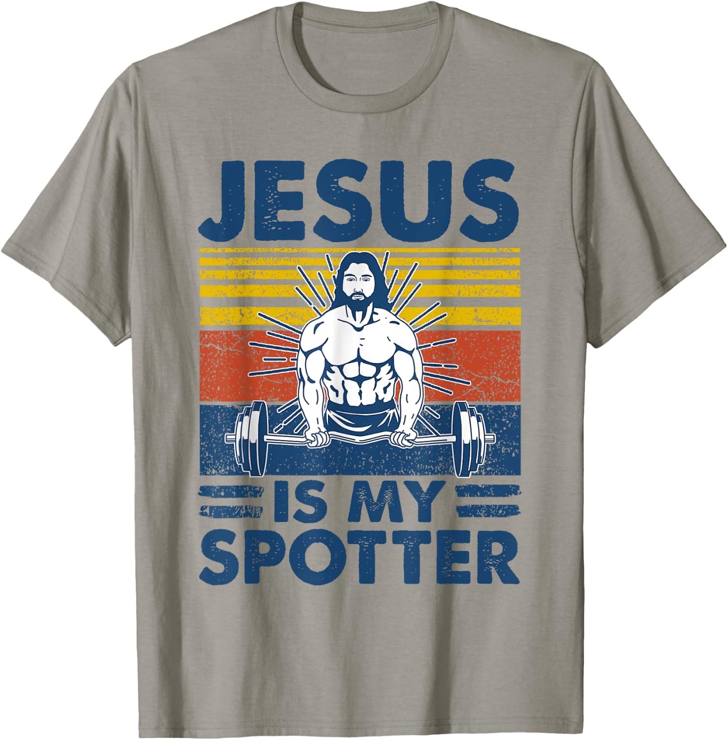 Jesus Is My Spotter Funny Christian Weightlifting Gym T-Shirt - T-Shirt | Sand
