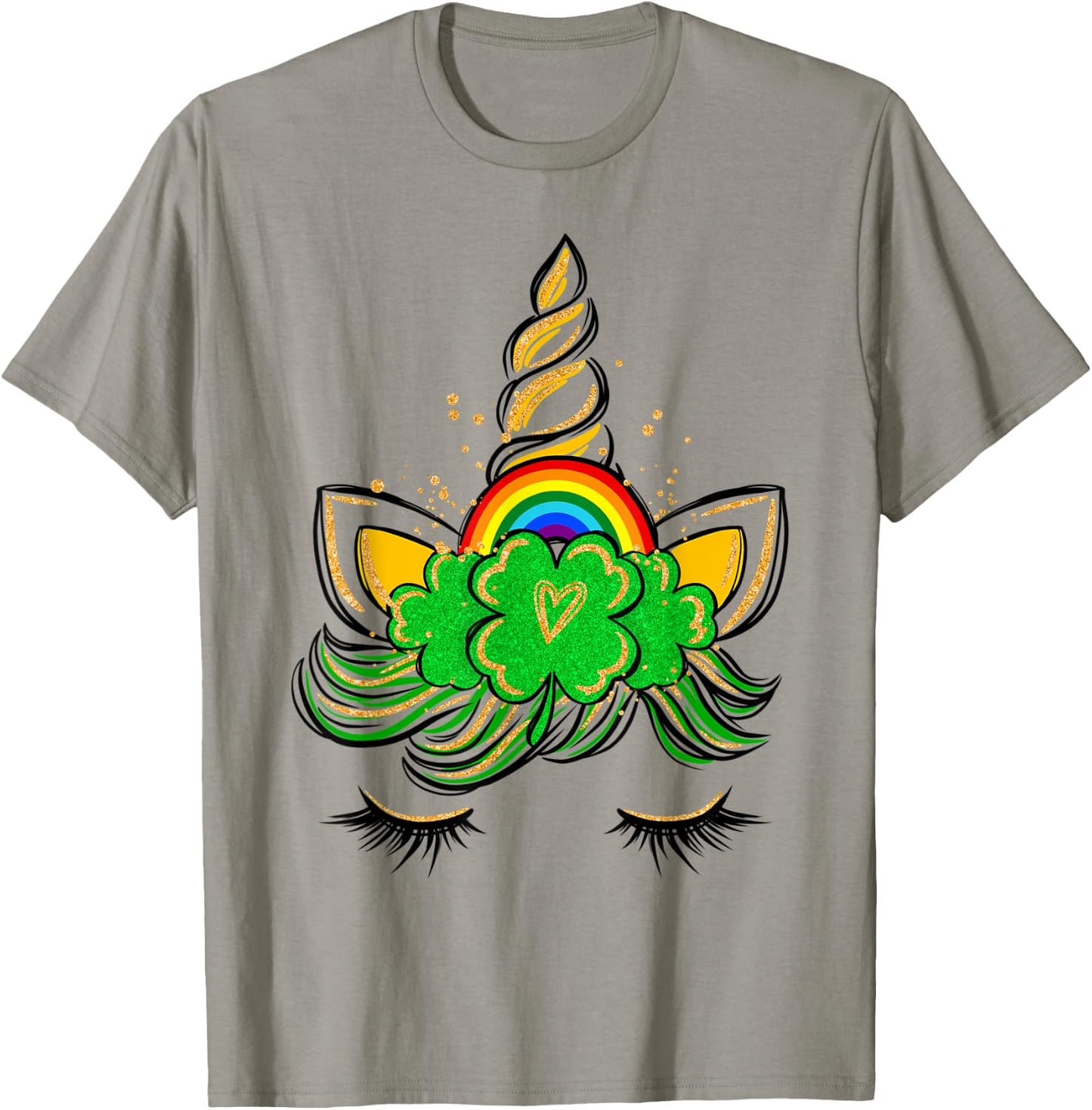 Unicorn Face St Patrick's Day Irish Girls Kids T-Shirt - T-Shirt | Sand