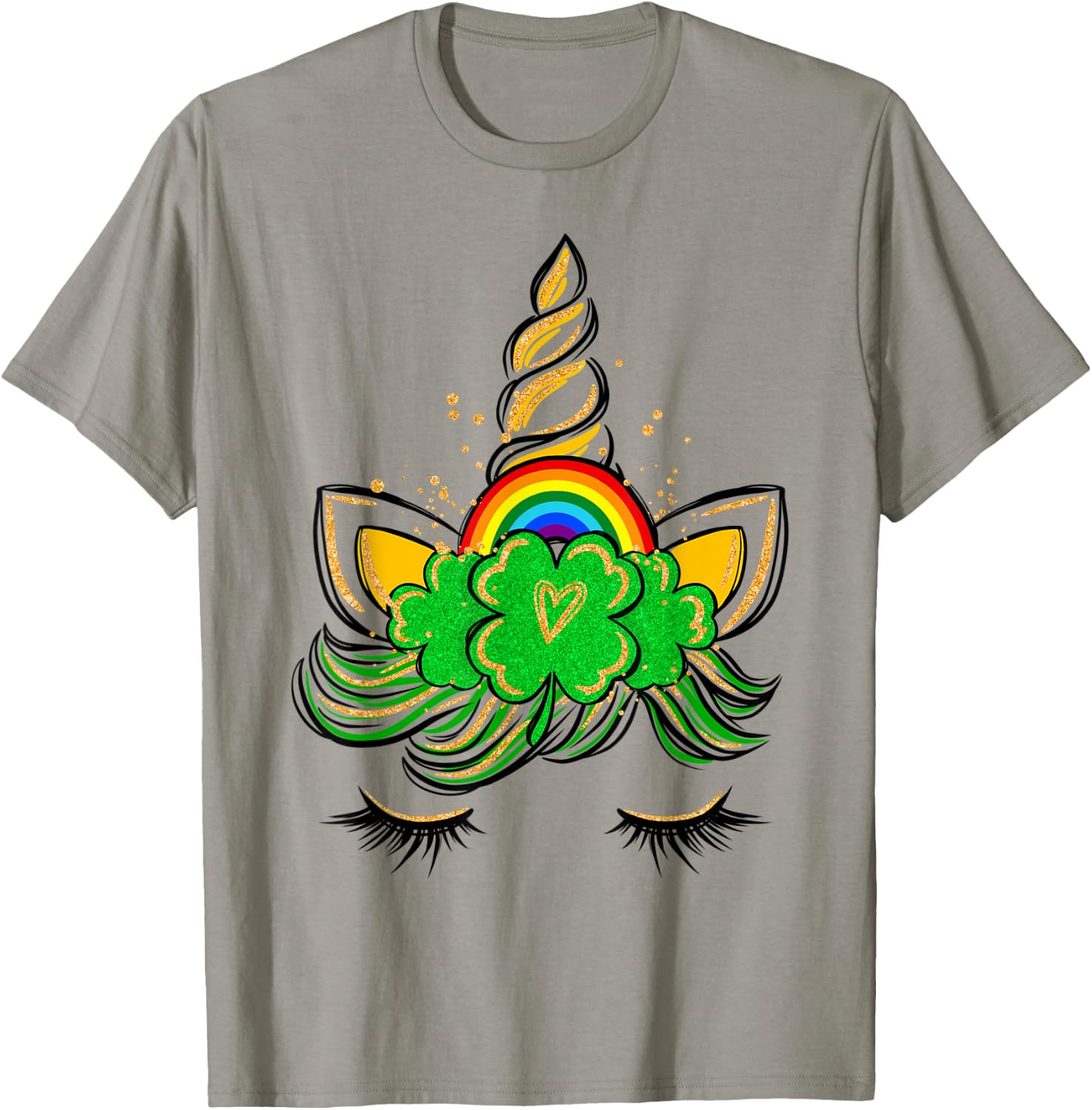 Unicorn Face St Patrick's Day Irish Girls Kids T-Shirt - T-Shirt | Sand