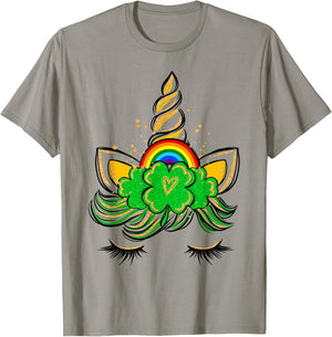 Unicorn Face St Patrick's Day Irish Girls Kids T-Shirt - T-Shirt | Sand