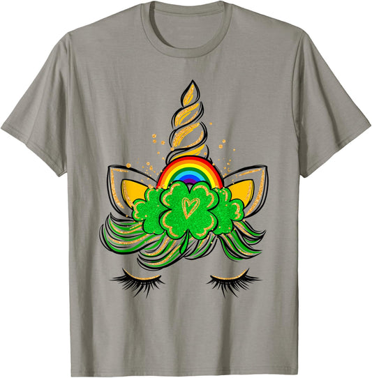 Unicorn Face St Patrick's Day Irish Girls Kids T-Shirt - T-Shirt | Sand