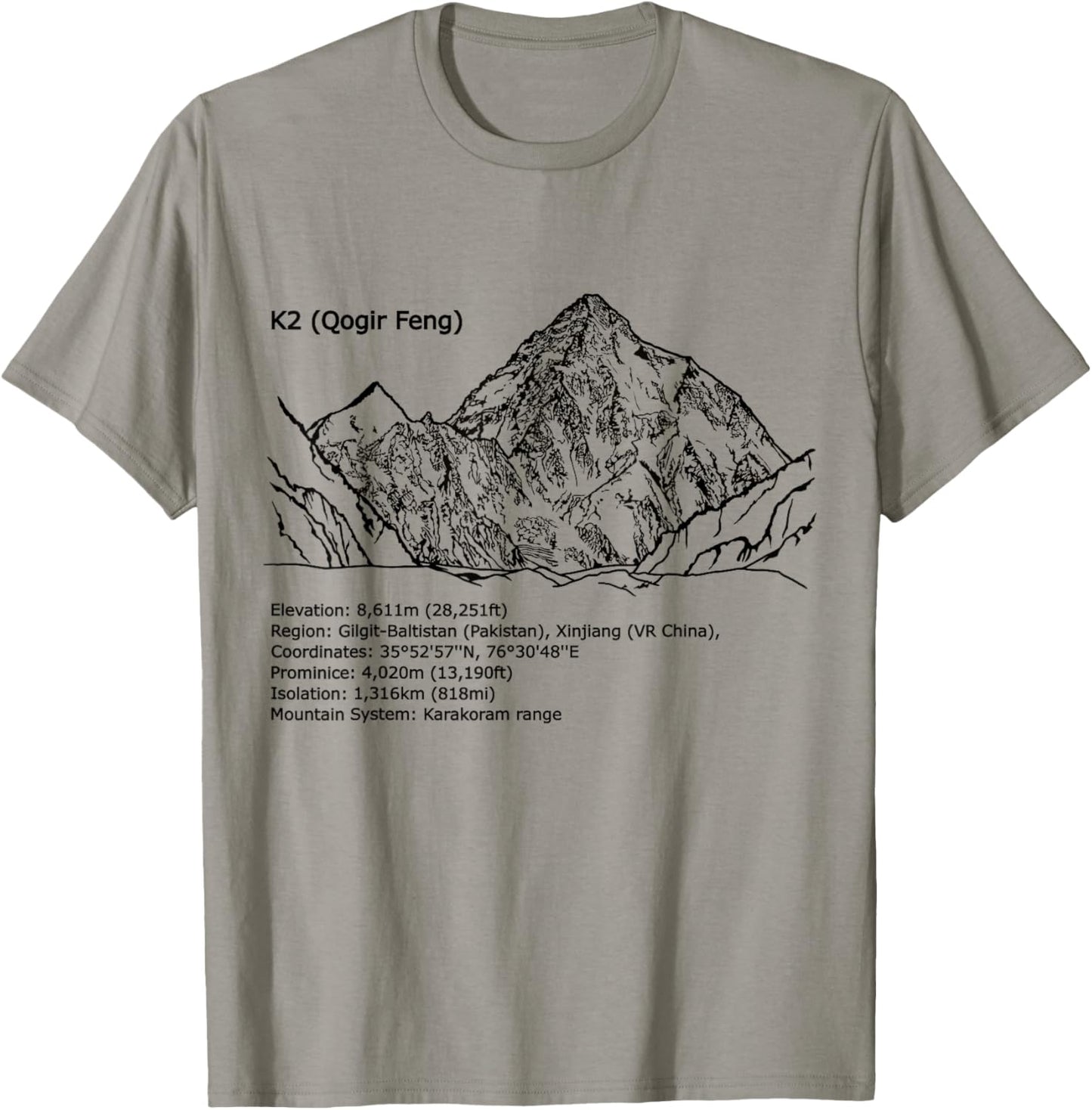 K2, Himalaya, Karakoram, eight-thousanders mountains, summit T-Shirt - T-Shirt | Sand