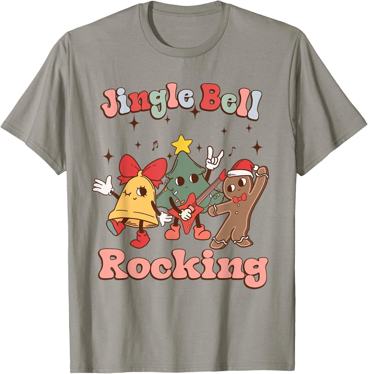 Jungle Bell Rocking Christmas Guitar Rock N Roll Retro 80s T-Shirt - T-Shirt | Sand
