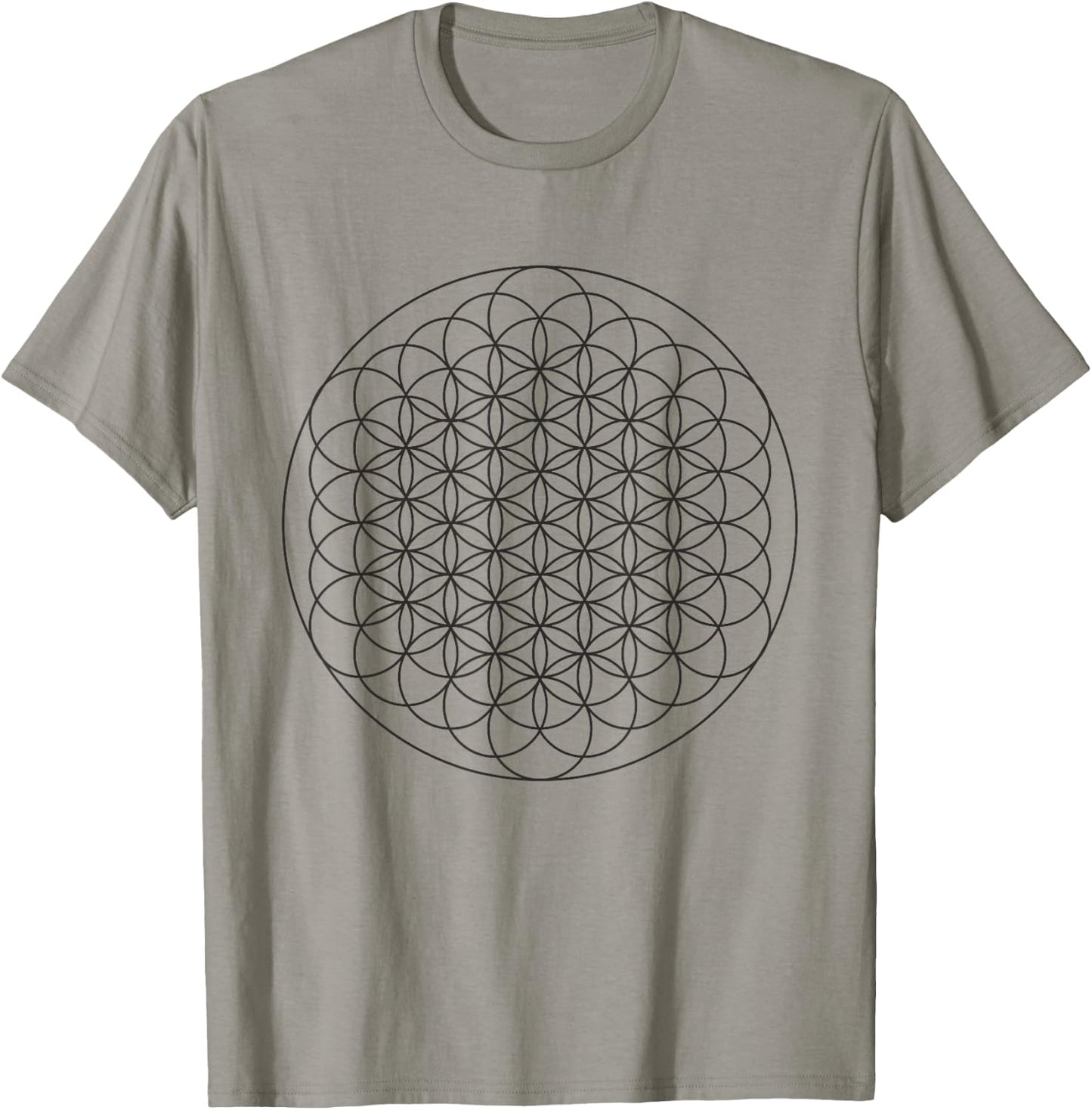 Flower of Life Sacred Mystical Geometry Platonic Solids T-Shirt - T-Shirt | Sand