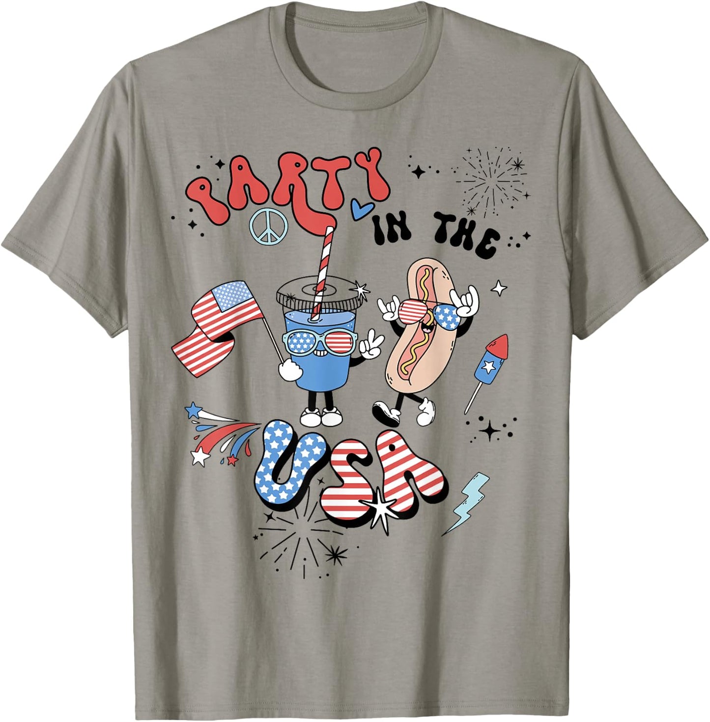 Retro Party In The USA Flag Groovy 4th Of July Patriotic T-Shirt - T-Shirt | Sand