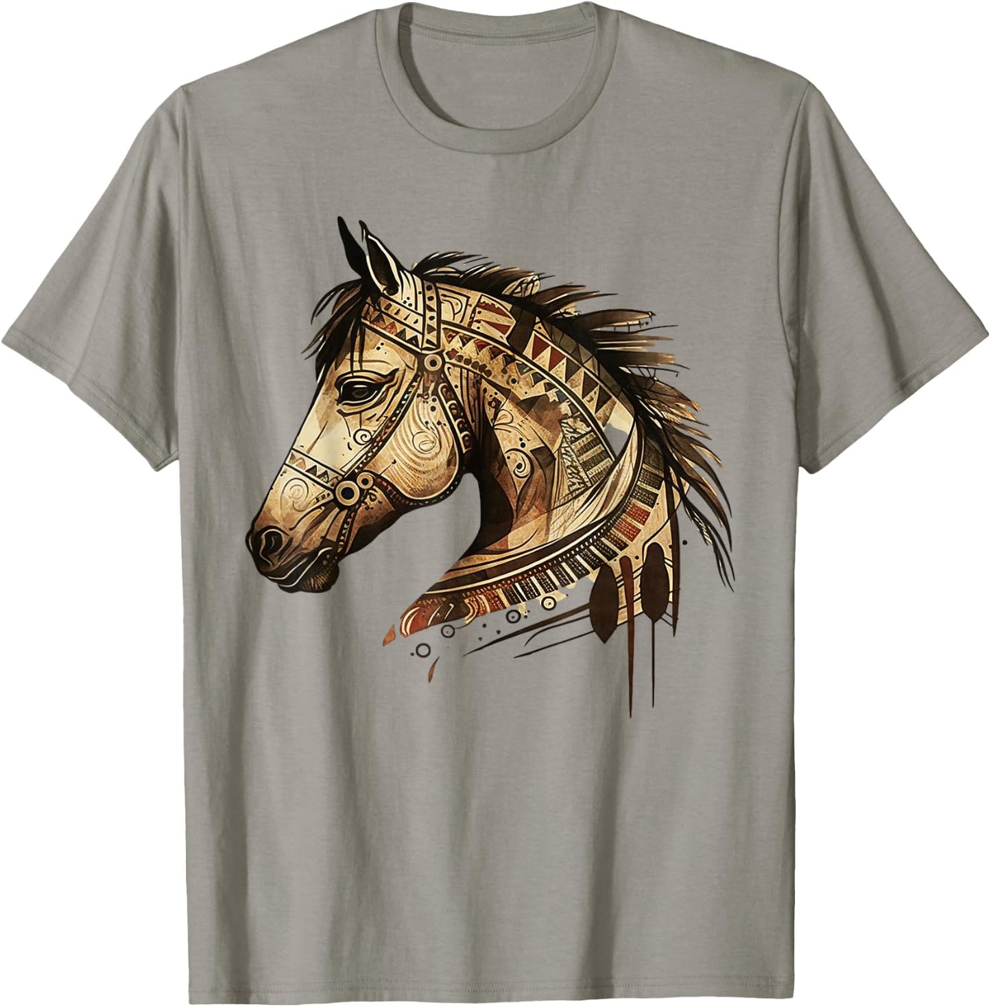 Horse Tribal Abstract Art Native American Geometric Horses T-Shirt - T-Shirt | Sand