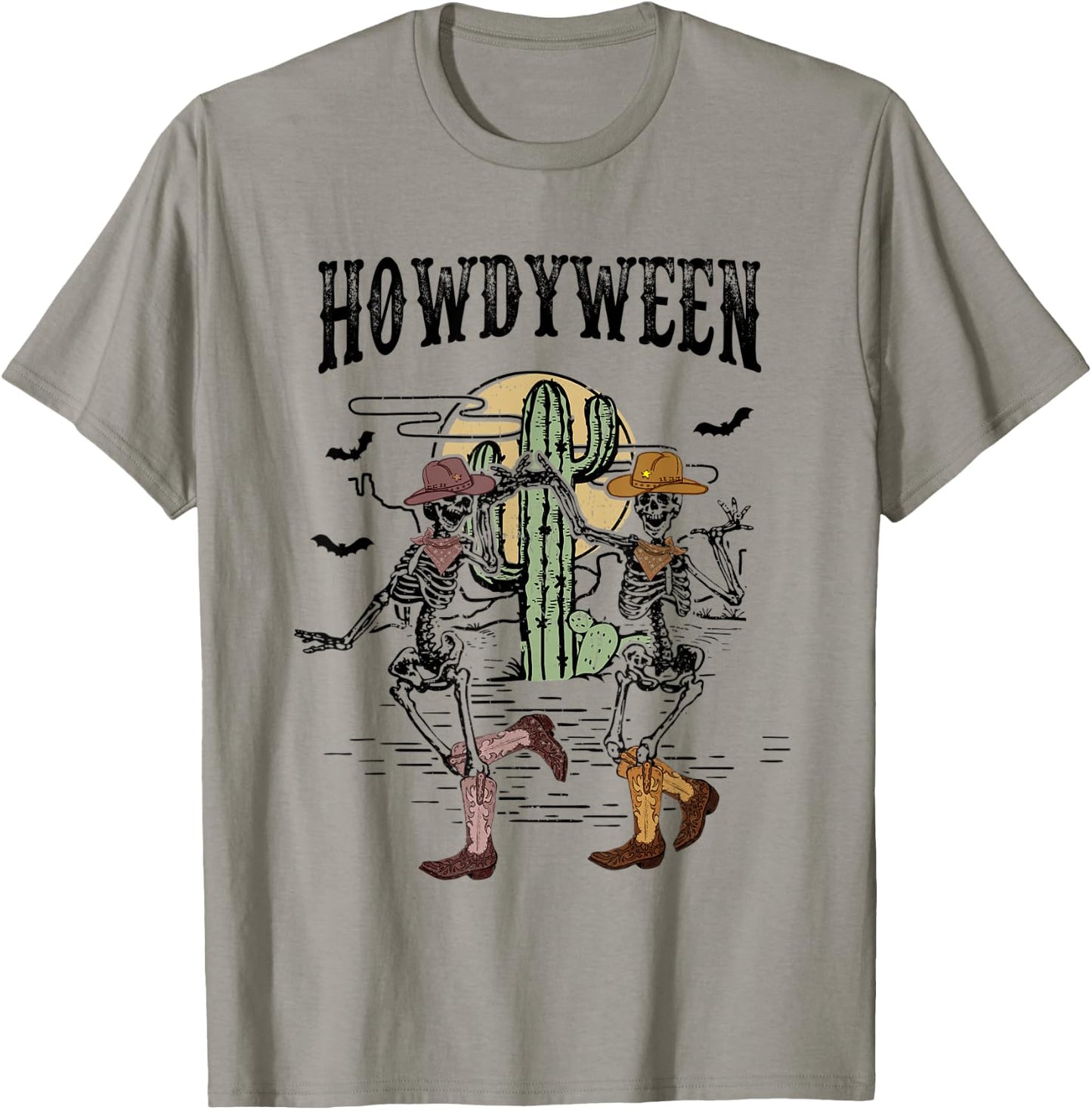 Howdy Retro Desert Dancing Skeleton Cowboy Boots Hat Western T-Shirt - T-Shirt | Sand