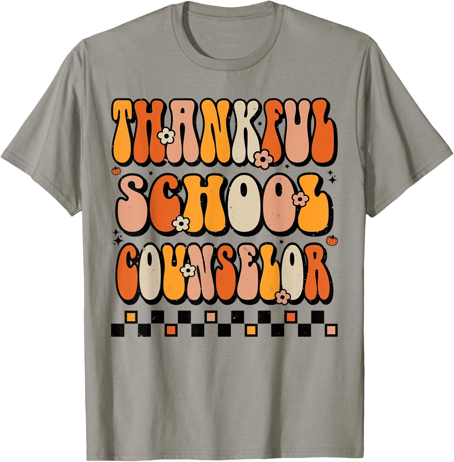Thankful School Counselor Groovy Thanksgiving Counselor T-Shirt - T-Shirt | Sand