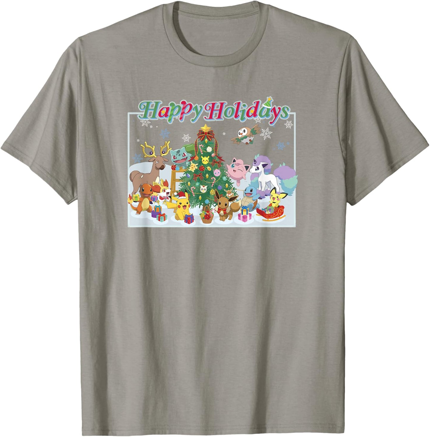 Pokémon Christmas Happy Holidays Big Group Shot T-Shirt - T-Shirt | Sand