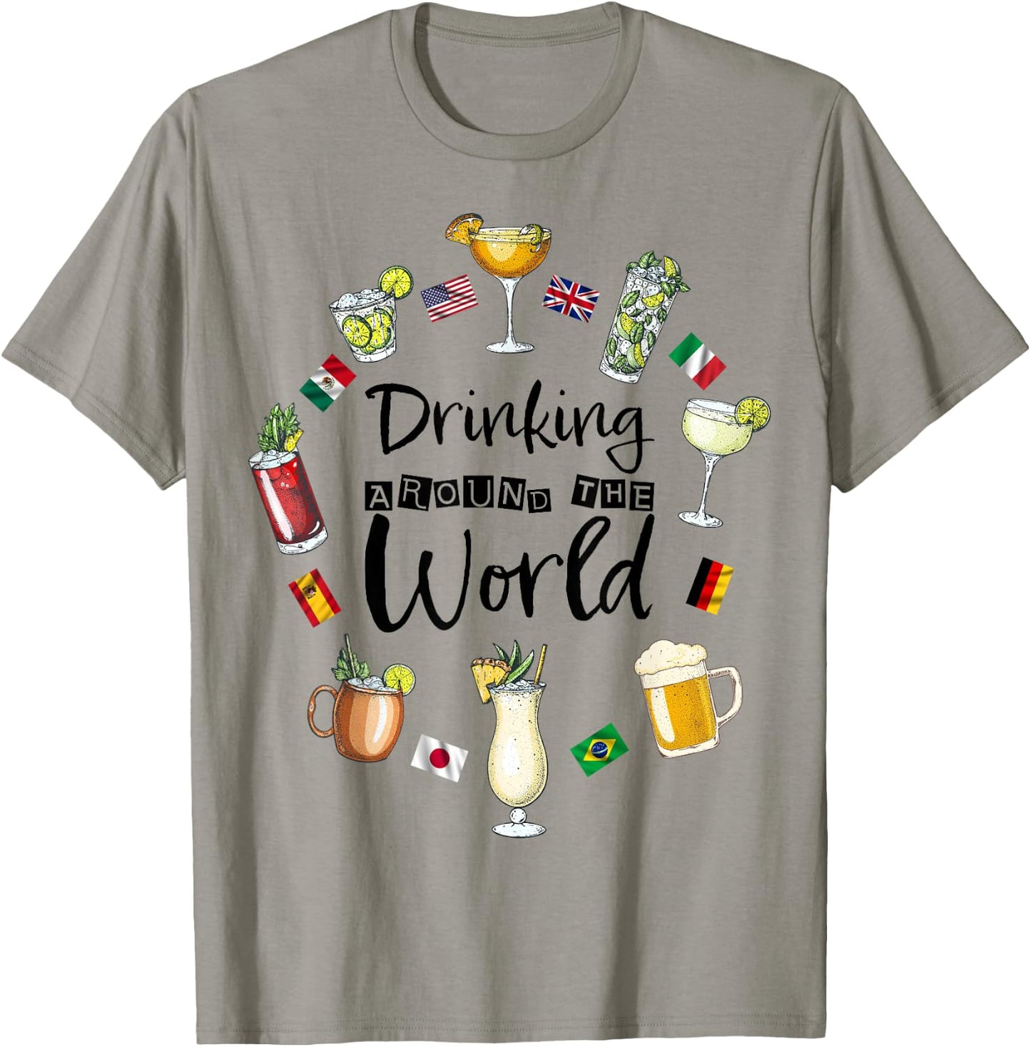 Drinking Around The World Vacation Drinking Showcase Funny T-Shirt - T-Shirt | Sand