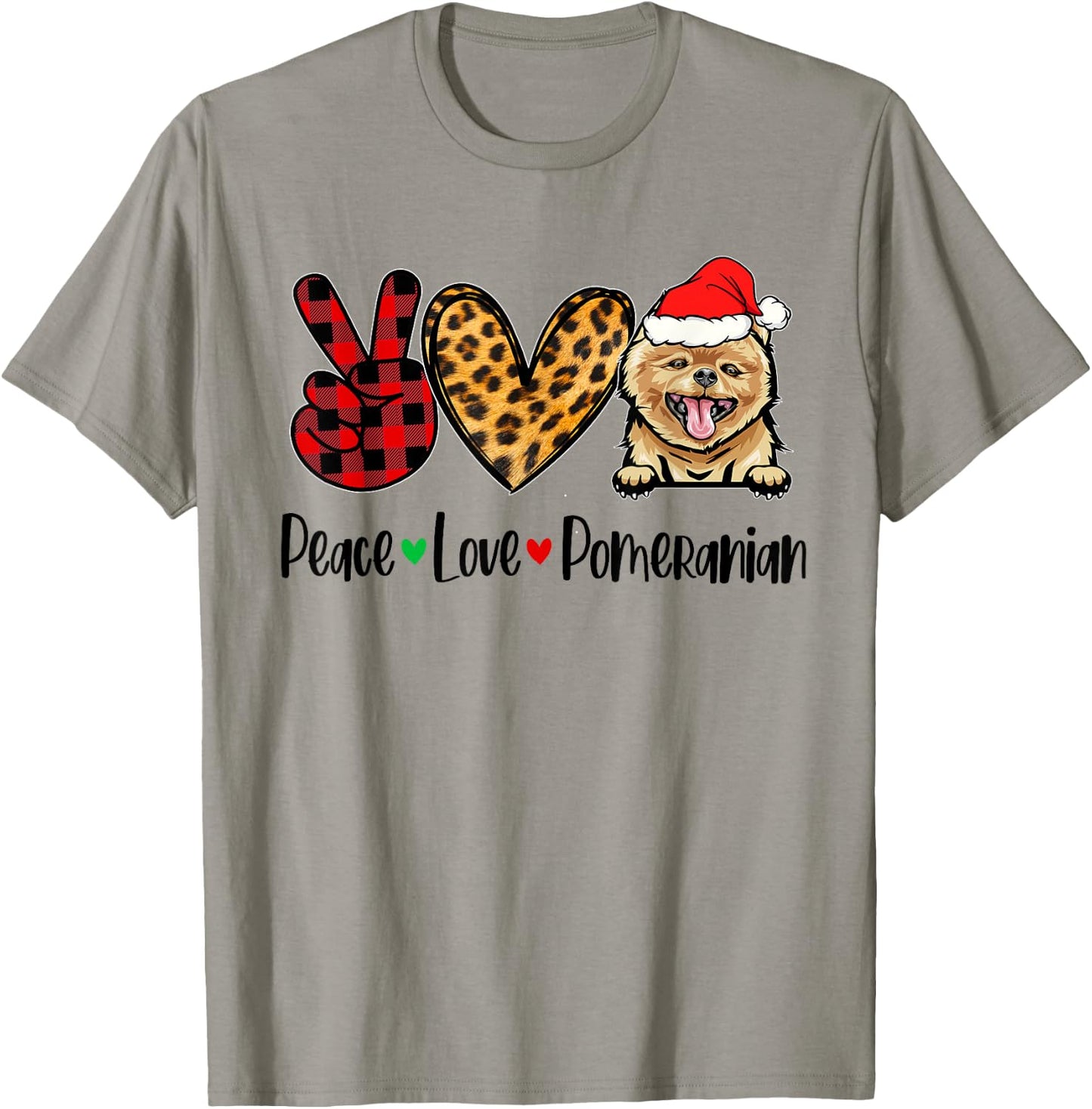 Peace Love Pomeranian Christmas Tree Lights Dog Lover Xmas T-Shirt - T-Shirt | Sand