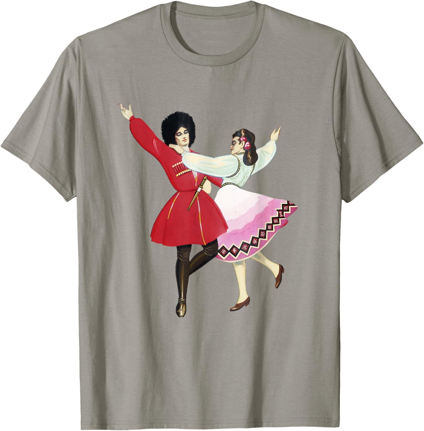 Antique Watercolor Drawing Folk Dancing Russian Cossacks T-Shirt - T-Shirt | Sand