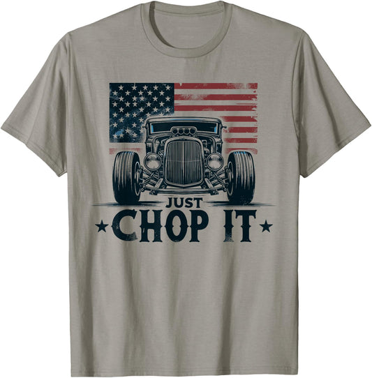 Hot Rod Mechanic, Just Chop It Vintage Patriotic Rat Rod Car T-Shirt - T-Shirt | Sand