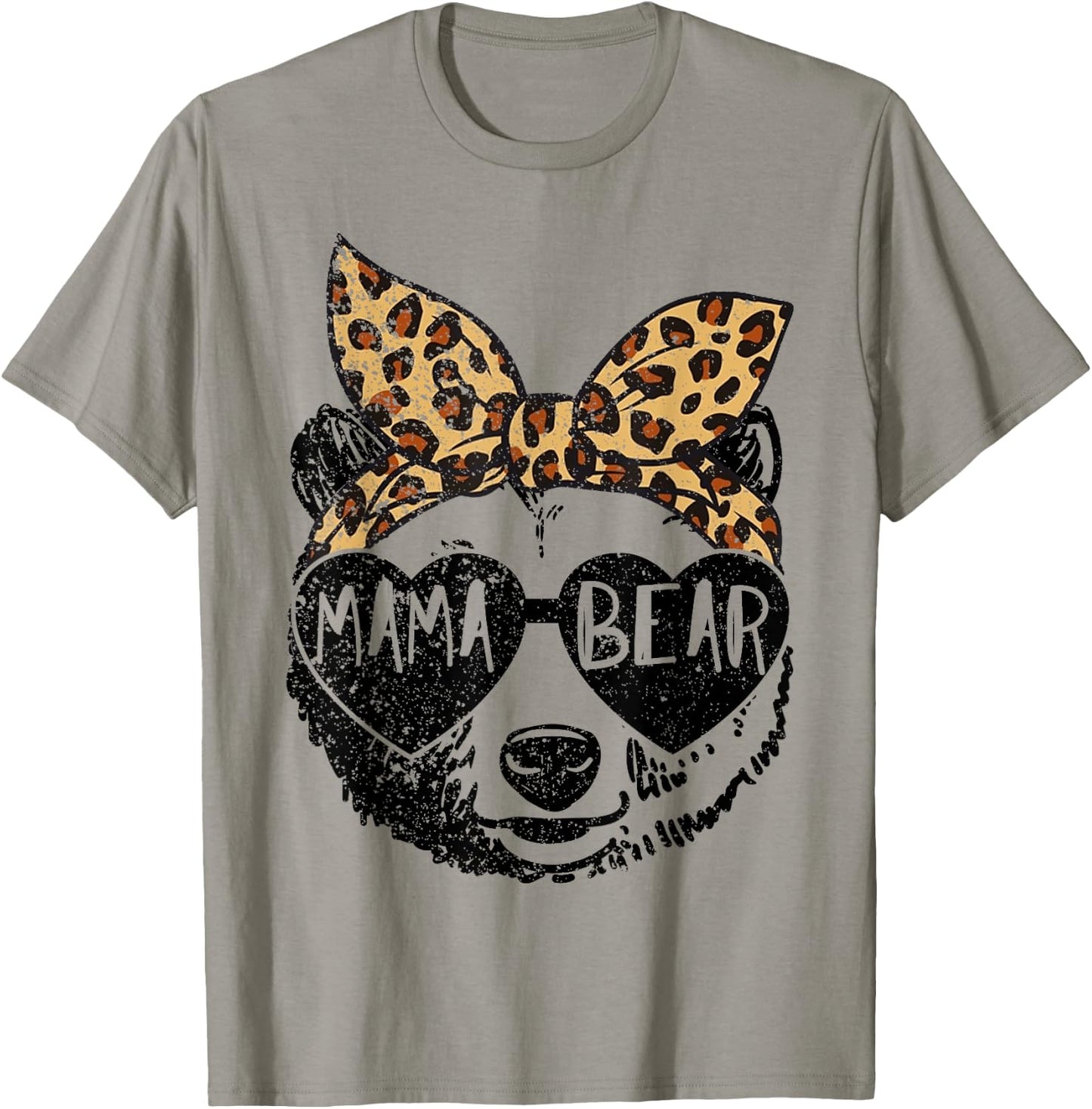 Mama Bear Face Sunglasses Leopard Print Mother's Day T-Shirt - T-Shirt | Sand