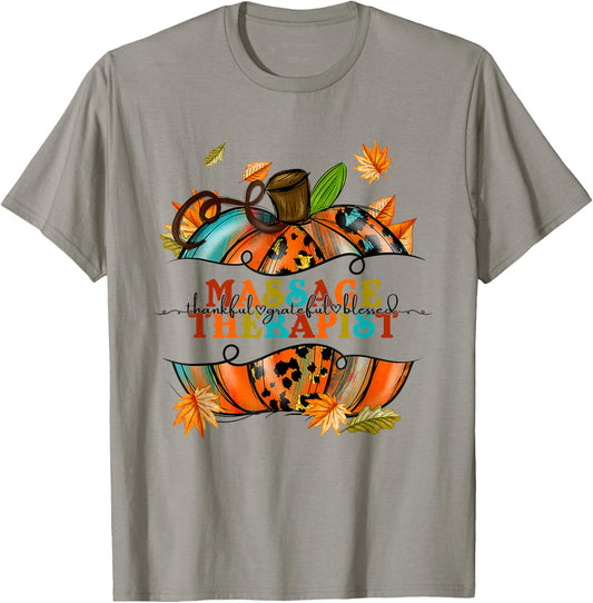 Thankful Grateful Massage Therapist Pumpkin Autumn Fall T-Shirt - T-Shirt | Sand