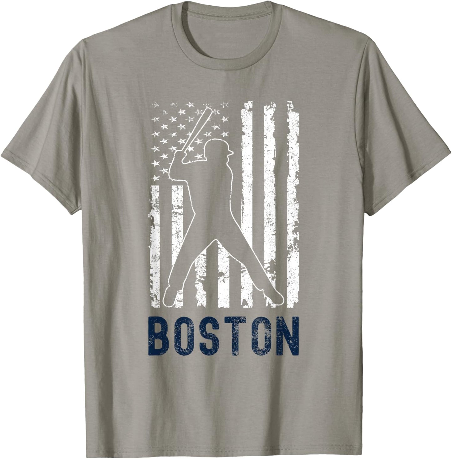 Boston Massachusetts American Flag Baseball Weathered T-Shirt - T-Shirt | Sand