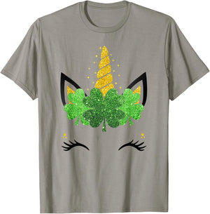 Unicorn Face St Patrick's Day Girls Kids Women T-Shirt - T-Shirt | Sand