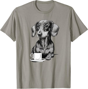 Dachshund Puppy Wiener with Coffee T-Shirt - T-Shirt | Sand