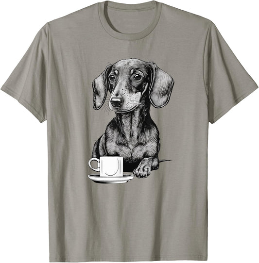 Dachshund Puppy Wiener with Coffee T-Shirt - T-Shirt | Sand