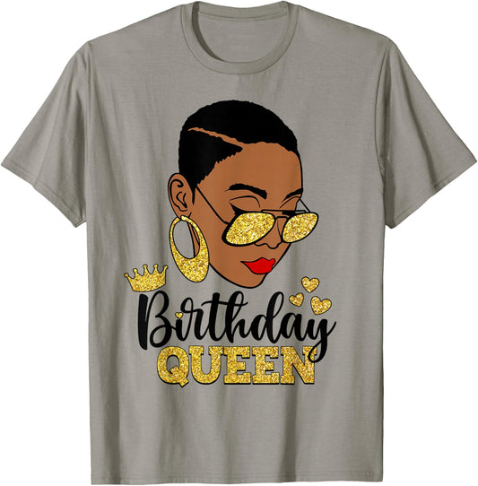 Birthday Queen Short Hair African American Black Woman T-Shirt - T-Shirt | Sand