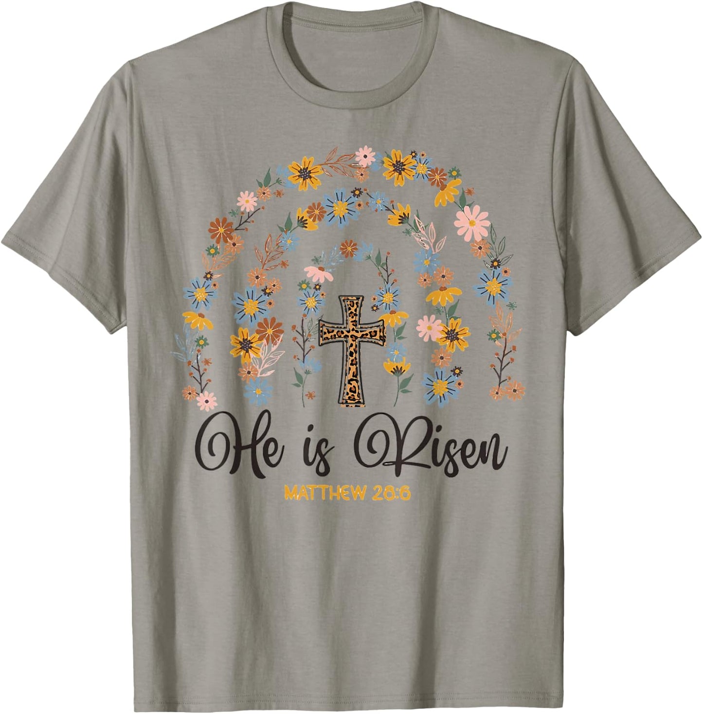 He is Risen Jesus Christian Happy Easter Day Floral Rainbow T-Shirt - T-Shirt | Sand