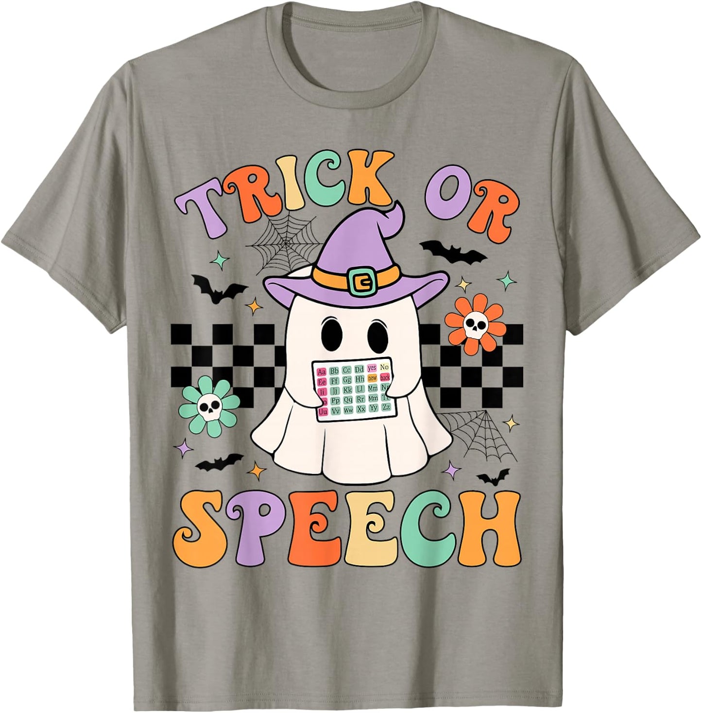 Trick or Speech Retro SLP Halloween Speech Therapy Halloween T-Shirt - T-Shirt | Sand