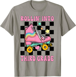 Rolling Into Third Grade Retro Roller Skates Back To School T-Shirt - T-Shirt | Sand