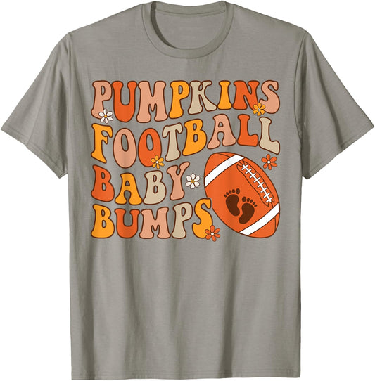 Pumpkins Football Baby Bumps Pregnancy Announcement Fall T-Shirt - T-Shirt | Sand