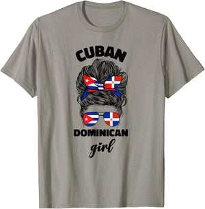 Half Dominican Republic And Cuban Cuba Flag Girl Women Mix T-Shirt - T-Shirt | Sand