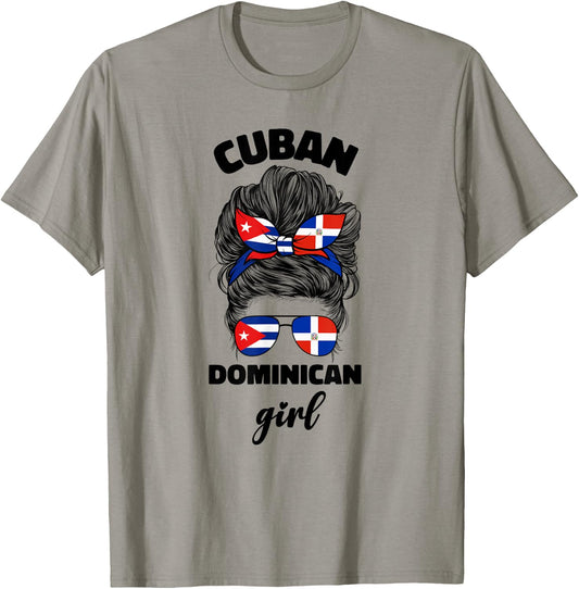 Half Dominican Republic And Cuban Cuba Flag Girl Women Mix T-Shirt - T-Shirt | Sand