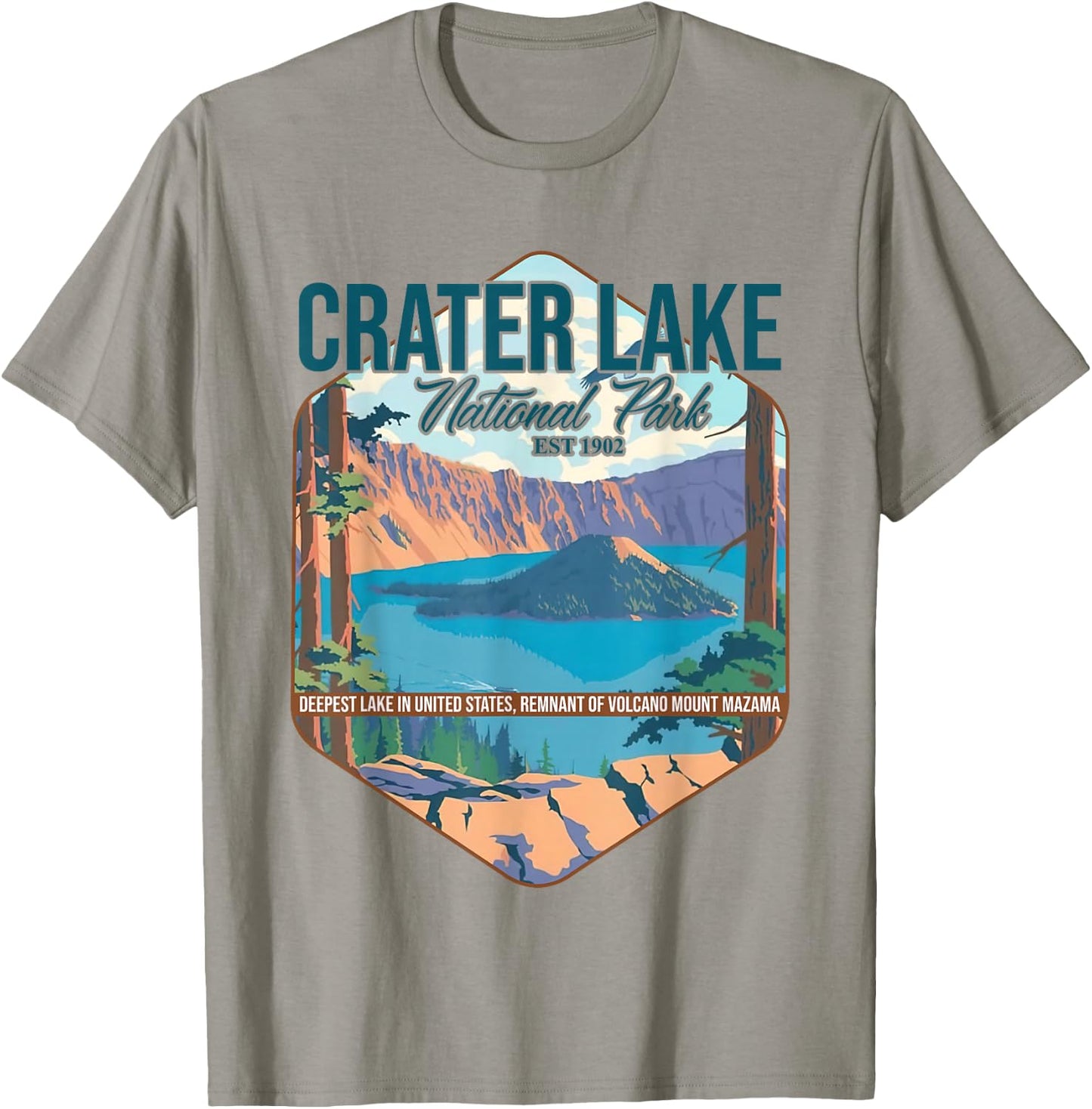 Camper Nature Lover Camping Hiking Crater Lake National Park T-Shirt - T-Shirt | Sand