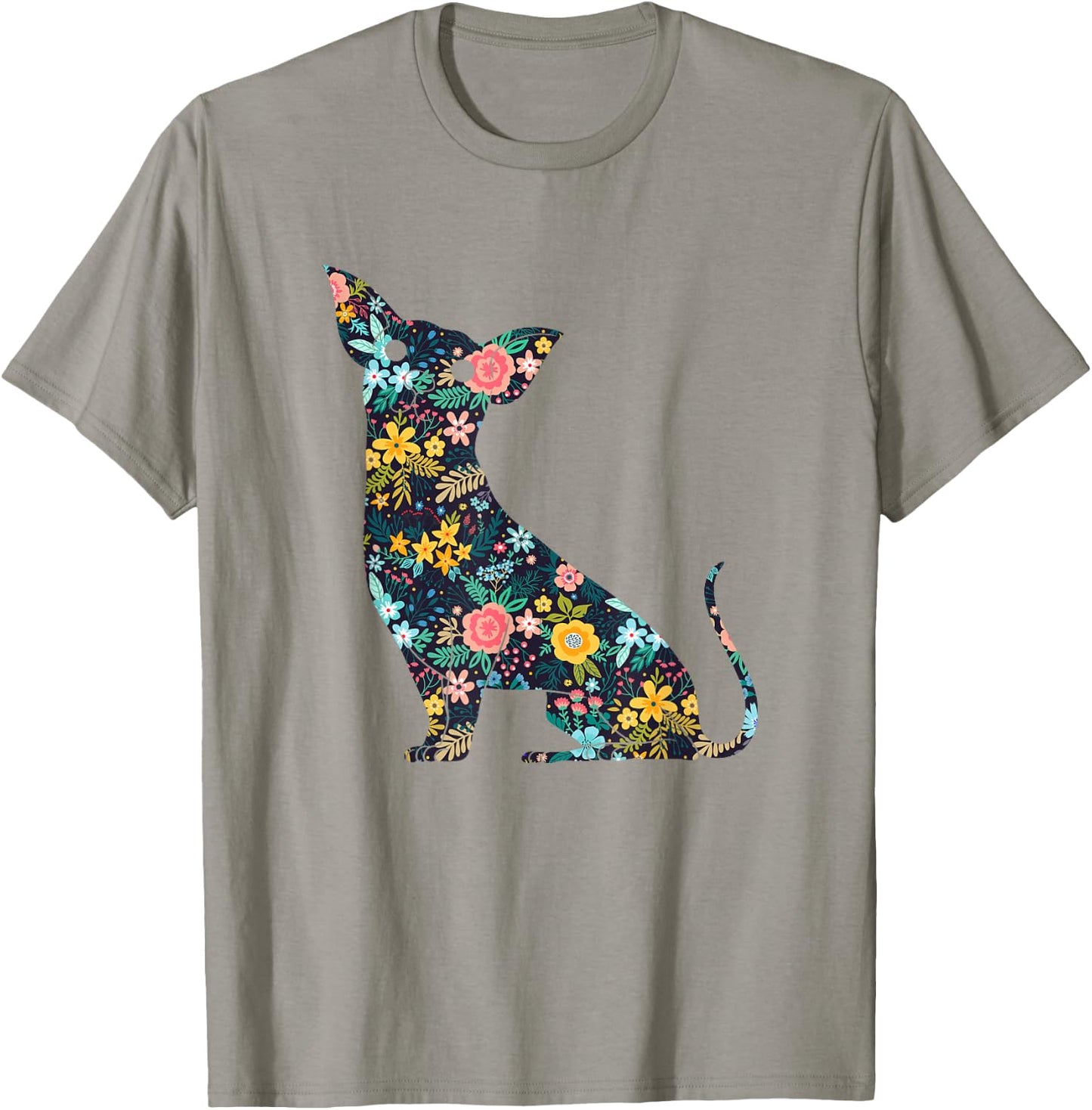Chihuahua Floral Dog Silhouette Graphic T-Shirt - T-Shirt | Sand