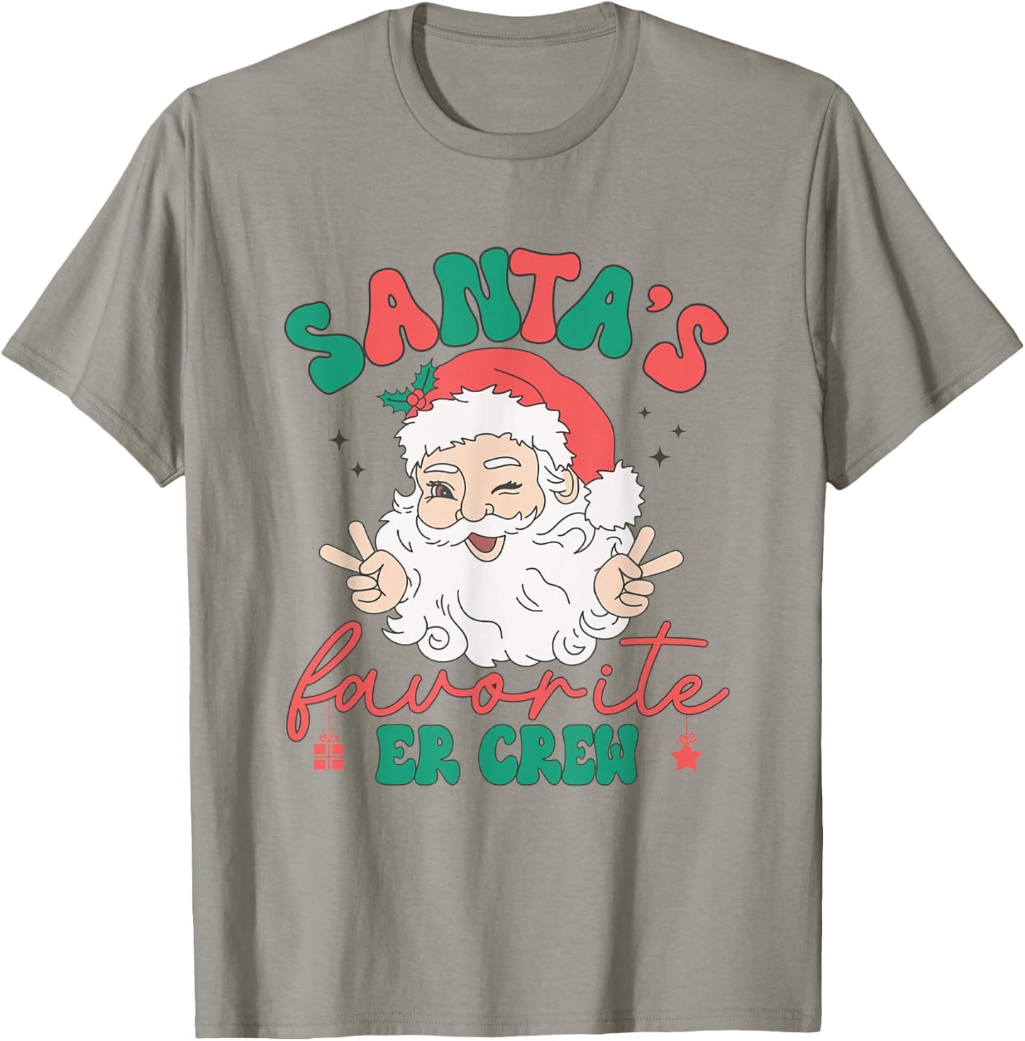 Retro Santas Favorite ER Crew Christmas Emergency Department T-Shirt - T-Shirt | Sand