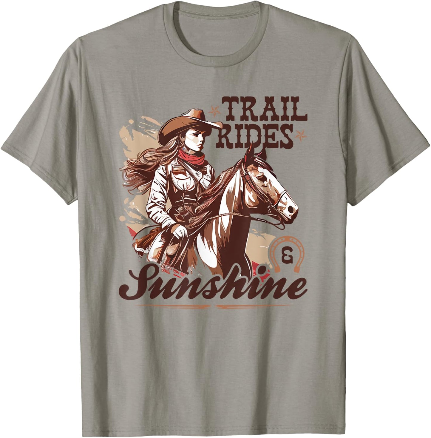 Country Trail Rides and Sunshine, Horse Riding Cowgirl T-Shirt - T-Shirt | Sand