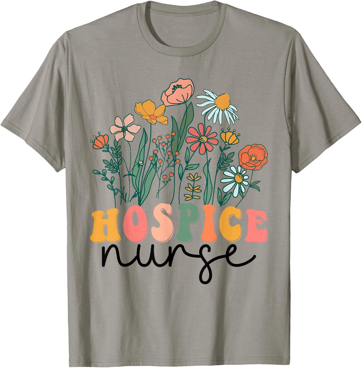 Groovy Wildflower Hospice Nurse T-Shirt - T-Shirt | Sand