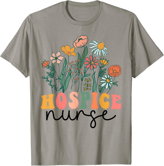 Groovy Wildflower Hospice Nurse T-Shirt - T-Shirt | Sand