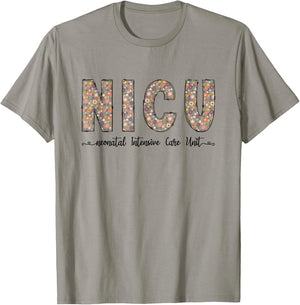 NICU Nurse Floral Neonatal Intensive Care Unit T-Shirt - T-Shirt | Sand