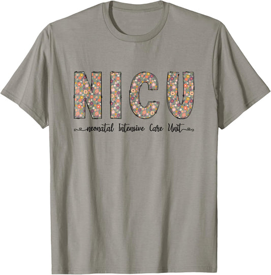 NICU Nurse Floral Neonatal Intensive Care Unit T-Shirt - T-Shirt | Sand