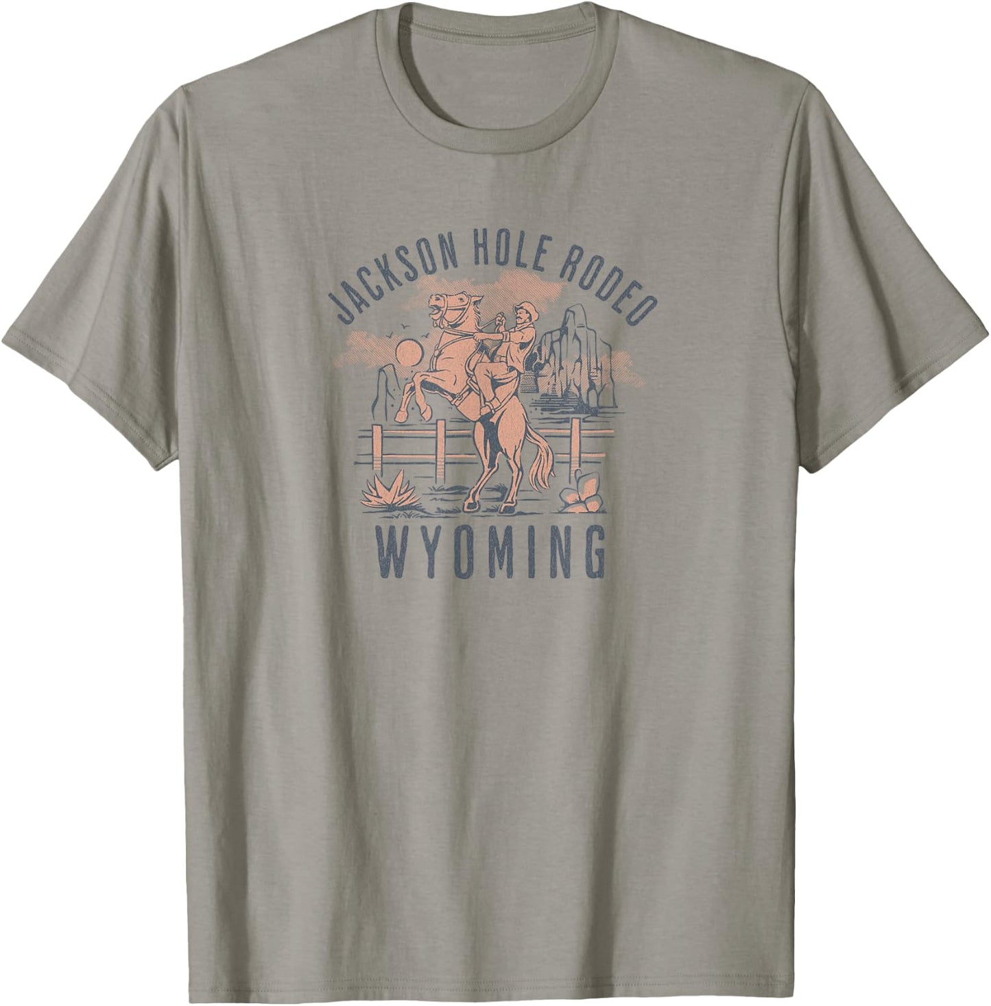 Jackson Hole Wyoming Rodeo Cowboy and Horse T-Shirt - T-Shirt | Sand