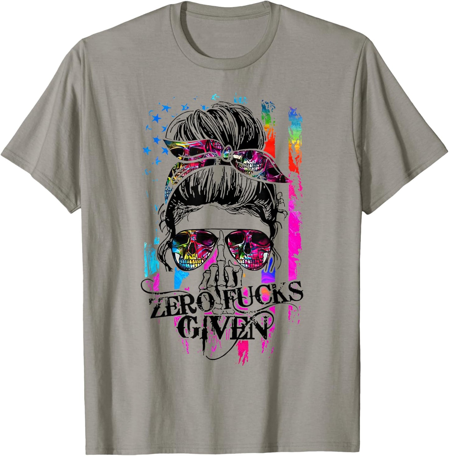 Zero Fucks Given Skull Women Flag Skeleton Rainbow T-Shirt - T-Shirt | Sand