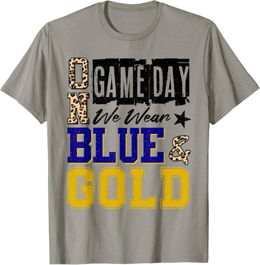 On Gameday Football We Wear Blue and Gold School Spirit T-Shirt - T-Shirt | Sand
