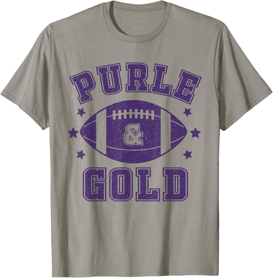 On Gameday Football We Wear Purple and Gold School Spirit T-Shirt - T-Shirt | Sand