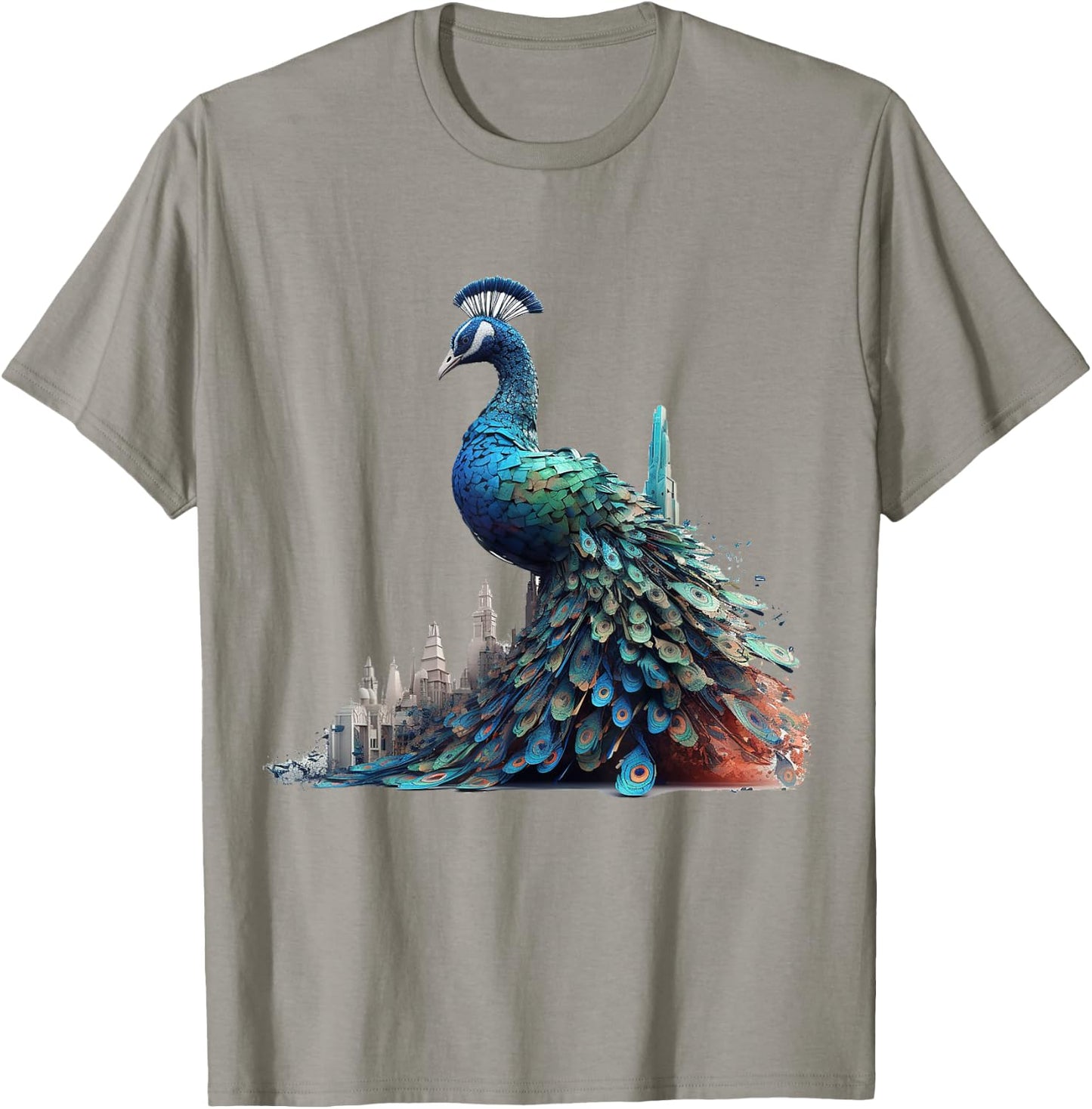 Peacock Architecture Artwork | Animal Motif Peacock T-Shirt - T-Shirt | Sand