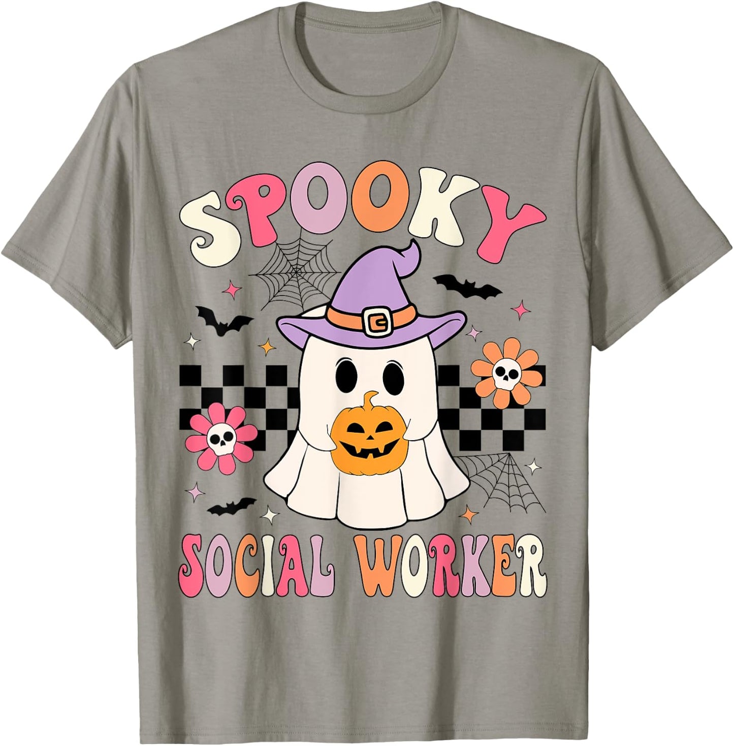 Groovy Spooky Social Worker Halloween Social Worker Ghost T-Shirt - T-Shirt | Sand