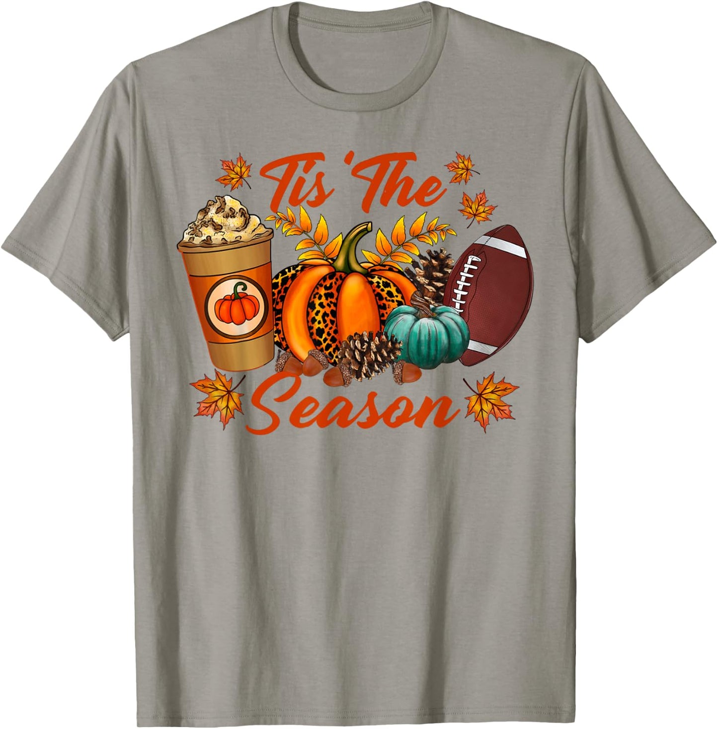 Tis The Season Fall Pumpkin Football Cute Pumpkin Women Fall T-Shirt - T-Shirt | Sand