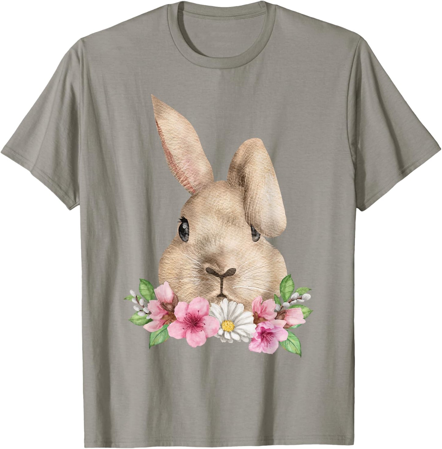 Bunny Head with Flowers Watercolor Easter Rabbit T-Shirt - T-Shirt | Sand